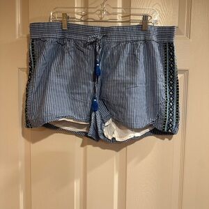 Striped Blue Shorts with Tassel Accents